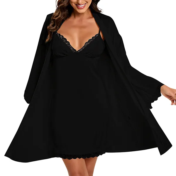 Modisches zweiteiliges Pyjama-Set mit Spitze, bestehend aus Nachthemd und Hose